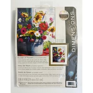 Dimensions Crewel Embroidery Kit Unisex 11x14 Multicolor Bucket of Flowers 1534